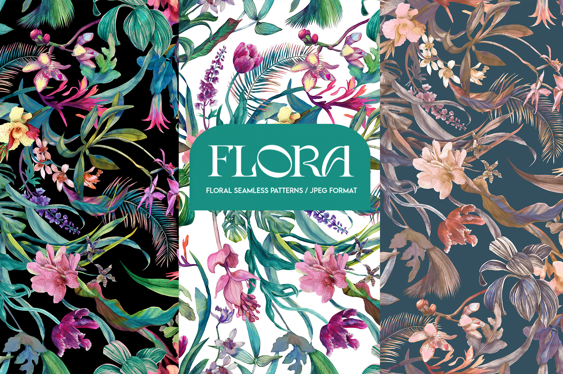 Flora. Tropical seamless patterns, a Pattern Graphic by emeraldthue