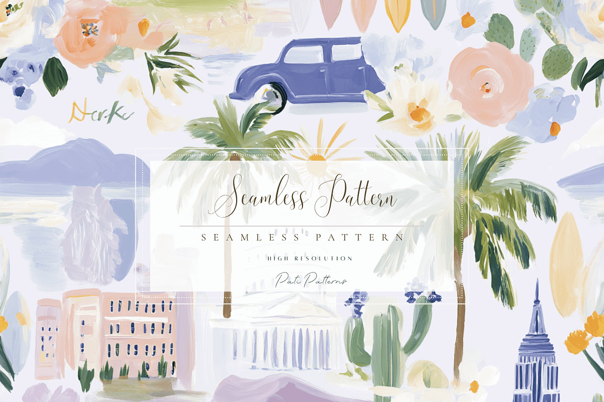Travel Seamless Pattern PNG with Retro Cars