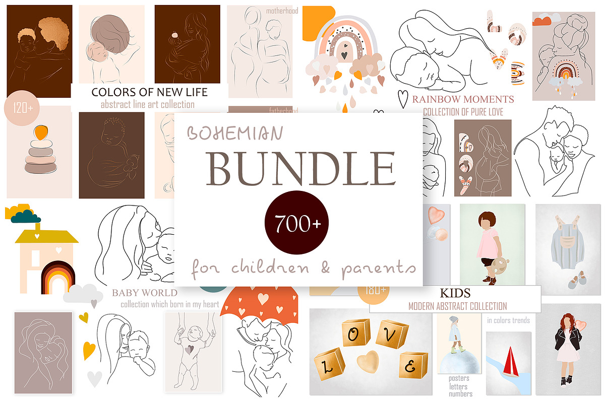KIDS BUNDLE BOHEMIAN MOOD CLIPART, an Illustration by ArtOLB (Photo 1 of 24)