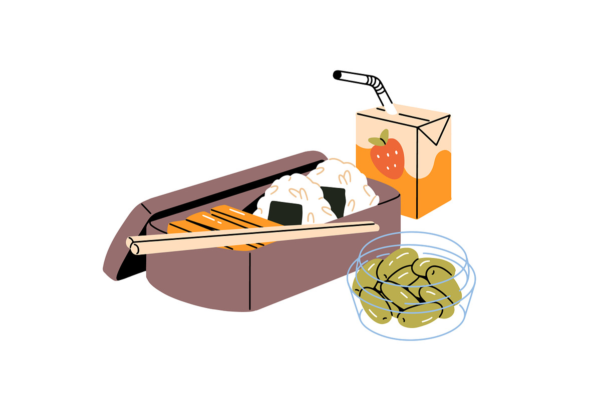 Lunchbox with food, drinks set, a Food Illustration by PaperTrident (Photo 5 of 15)