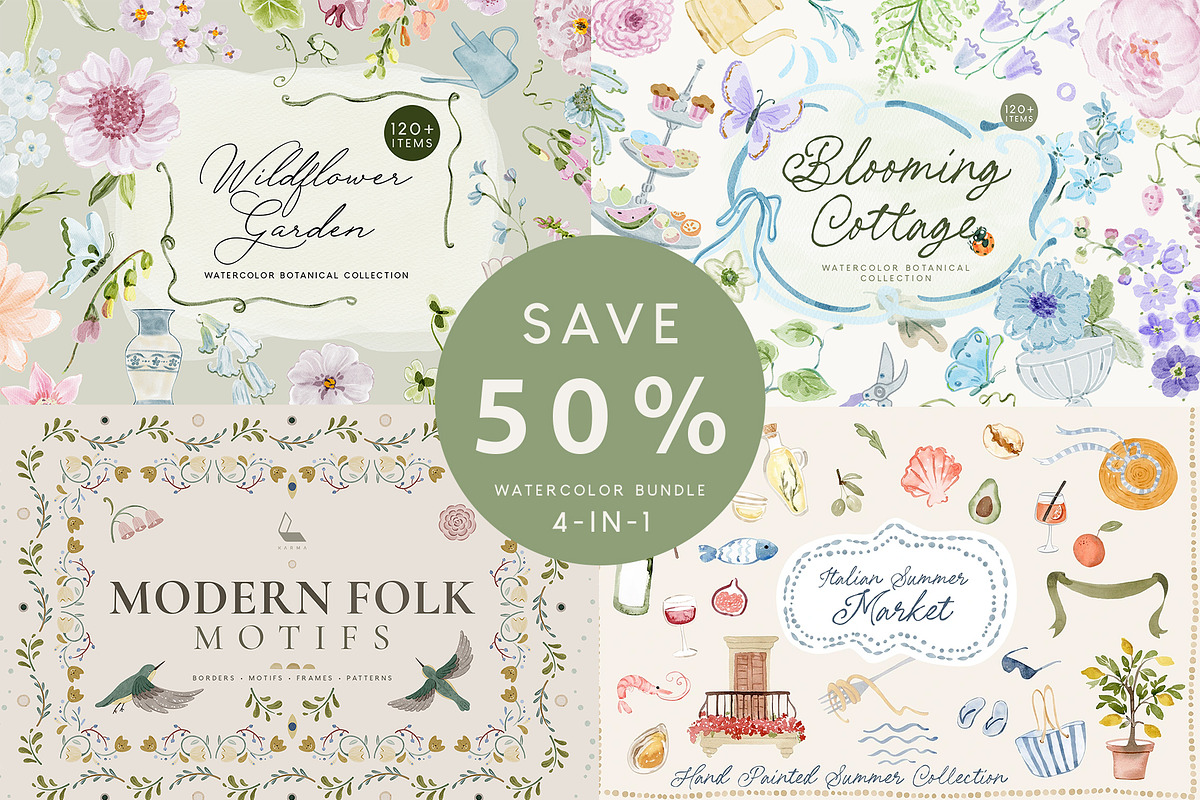 Watercolor Botanical Mega Bundle, a Decorative Illustration by Karma (Photo 1 of 22)