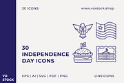 30 Independence Day Icons, an Outline Icon by vo.stock (Thumbnail 1 of 6)