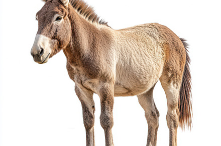 A young brown donkey standing on dir, an Animal Photo by Pixeness