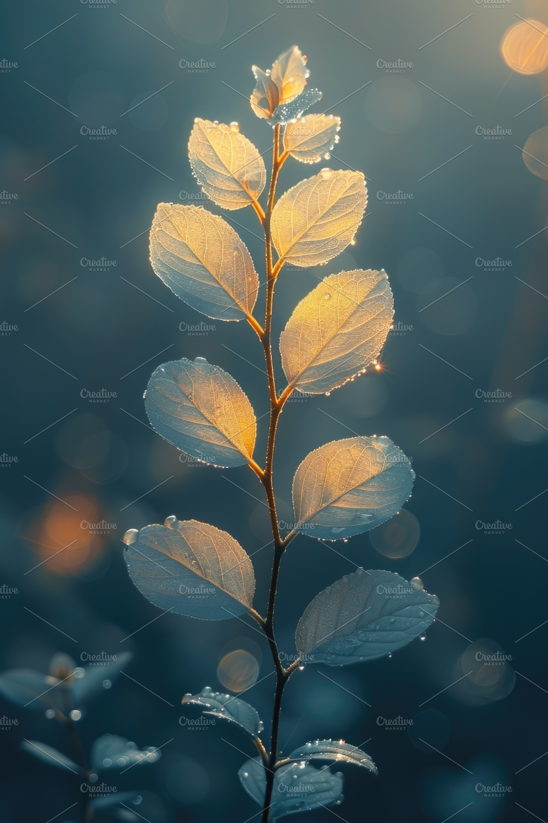 Delicate Morning Leaves with Dew Drops and Golden Backlight, an Abstract Photo by José Manuel Gelpi