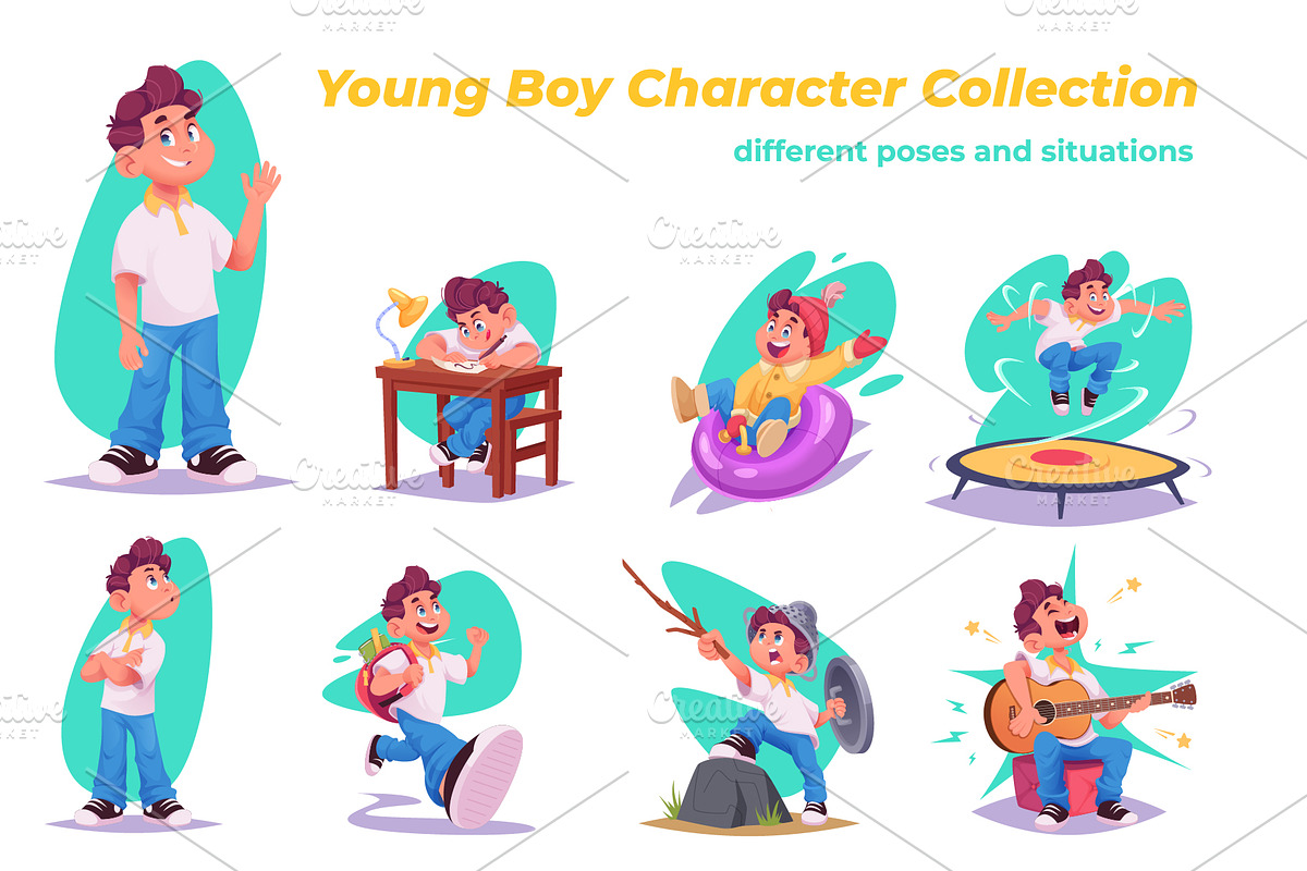 Young boy in different situations, an Illustration by VectorVision
