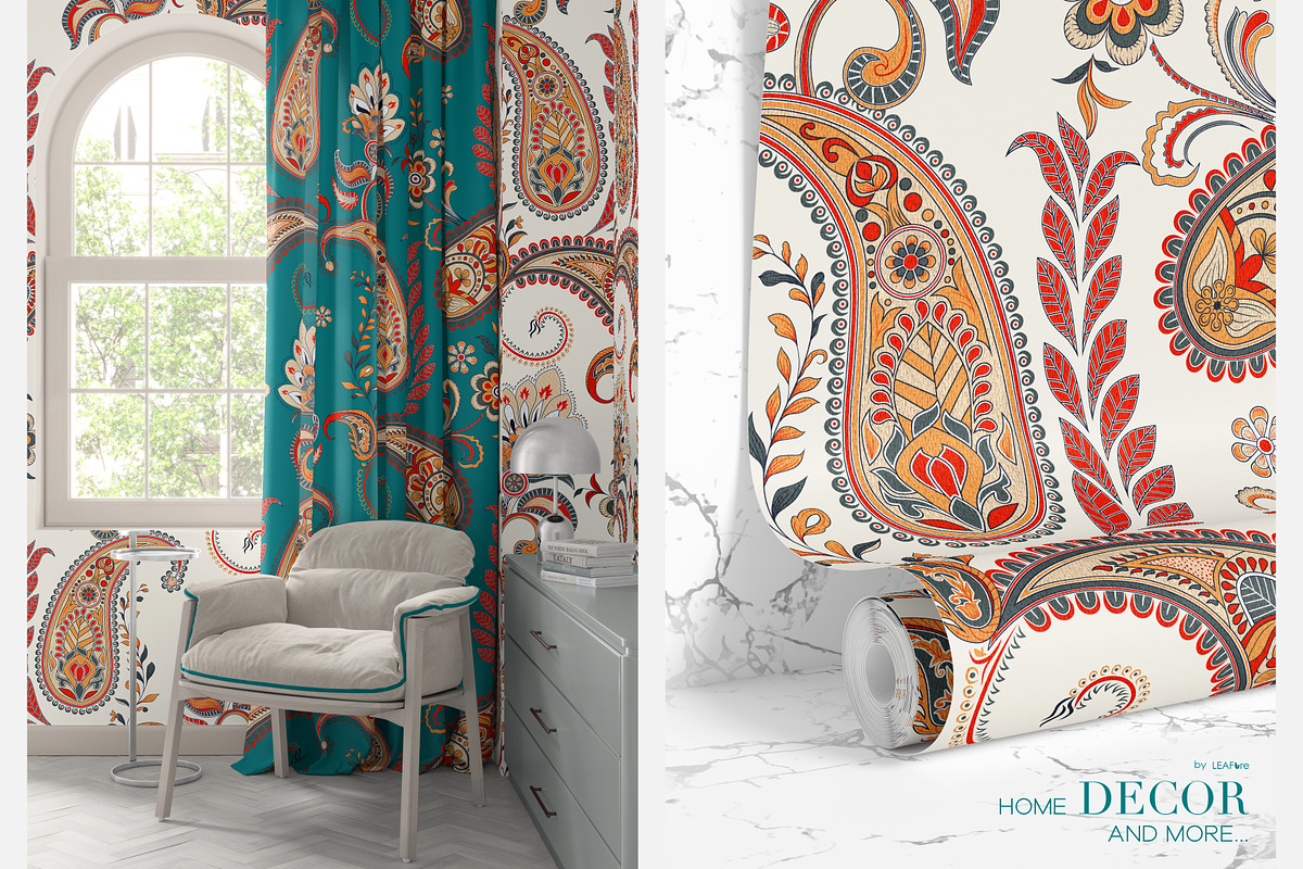 TAZLEEN Hand Drawn Paisley Prints, a Pattern Graphic by LEAFure (Photo 8 of 11)