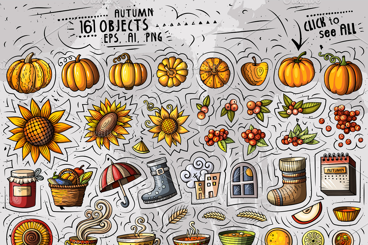 Autumn Cartoon Doodle Big Pack, a Decorative Illustration by BALABOLKA (Photo 3 of 10)