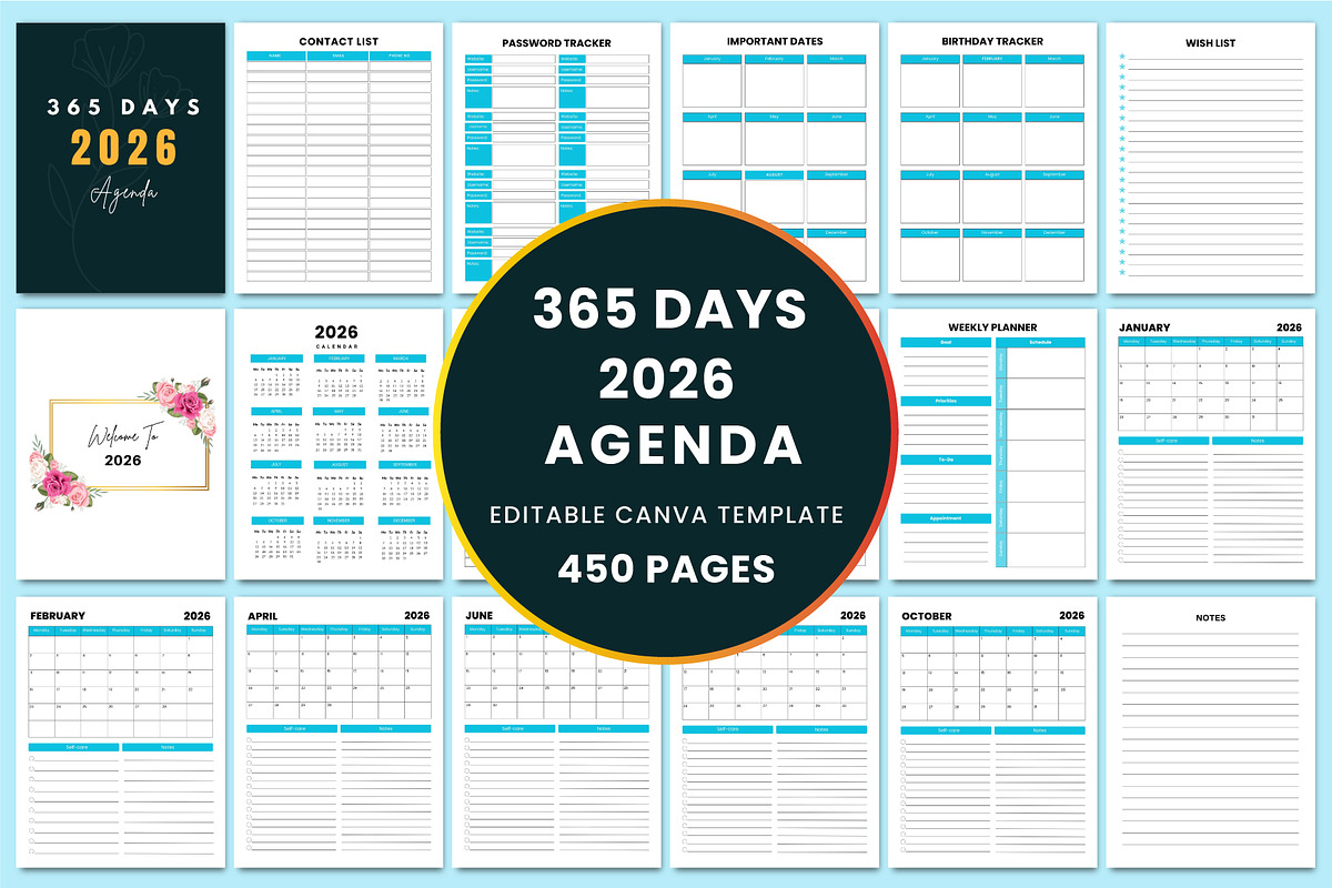365 Days 2026 Agenda KDP Interior, a Stationery Template by Shumaya