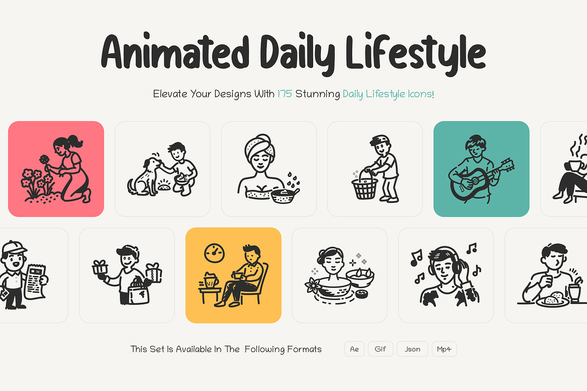 Daily Lifestyle Animations Set, an Outline Icon by Brickclay (Photo 1 of 5)