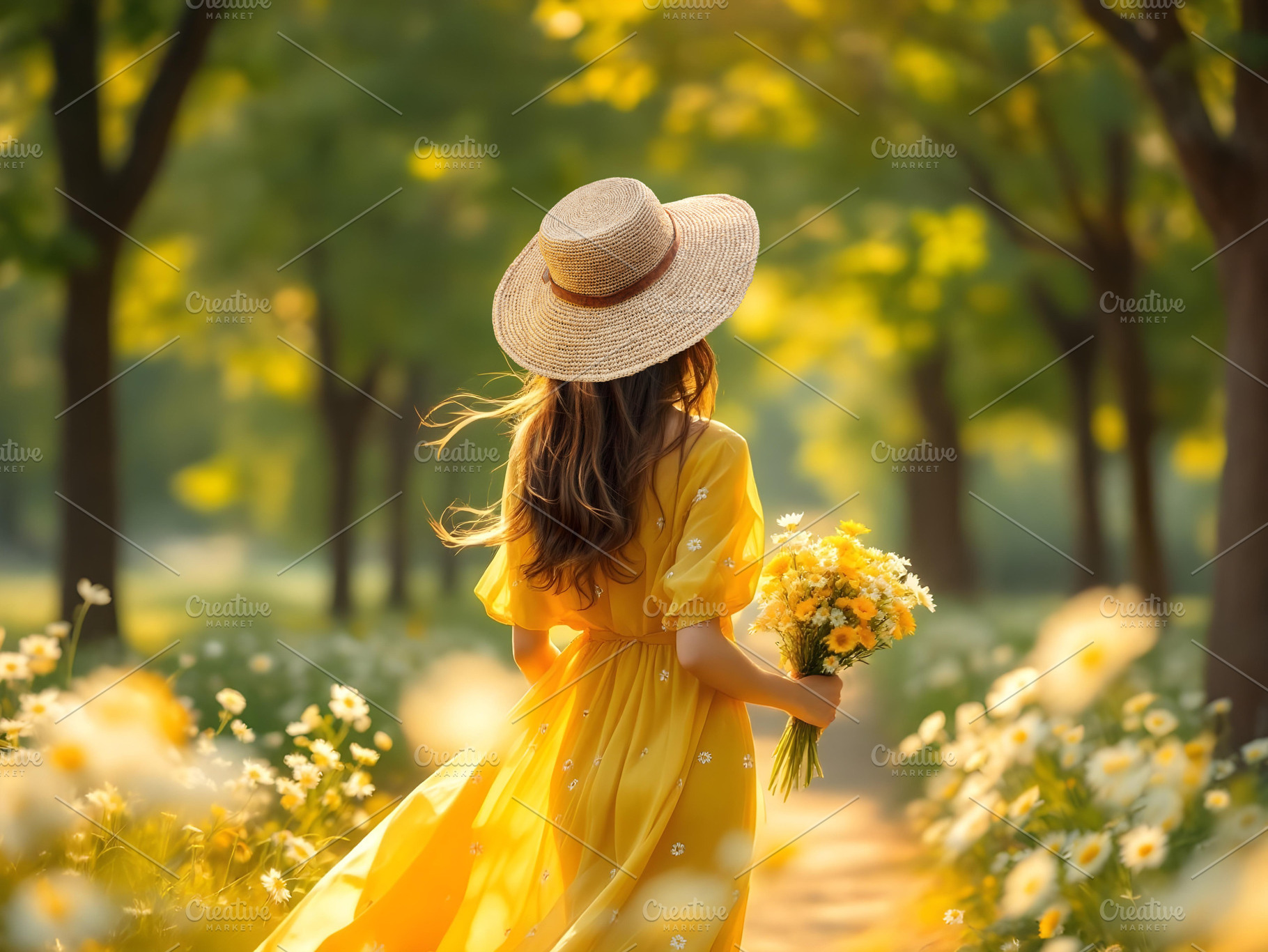 Young woman in a flowing summer dres, a Person Photo by Volff