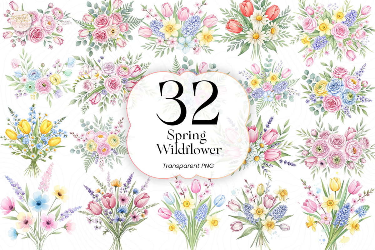 Spring Wildflower PNG Clipart Set., an Object Illustration by KennedyStudio (Photo 1 of 5)