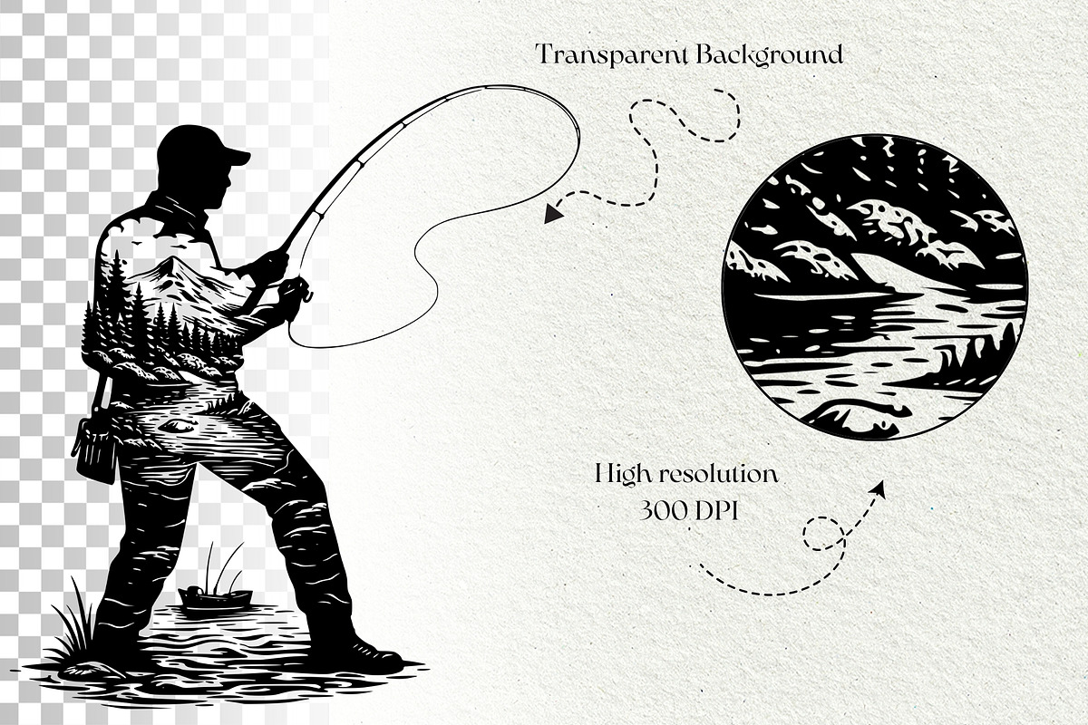 Vintage Fishing Engraving Graphics, a Sport Illustration by DENIDigitalArtSudio (Photo 8 of 8)