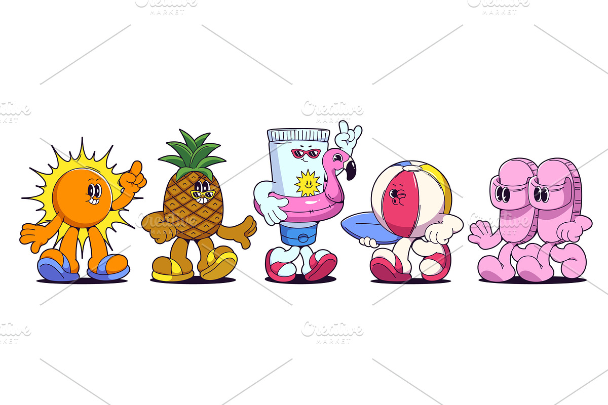 Retro summer beach cartoon, an Illustration by art PVP - market