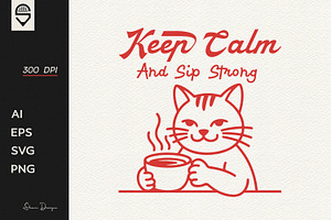Cute Cat Coffee Lover T-shirt Design, an Animal Illustration by shaondesigns