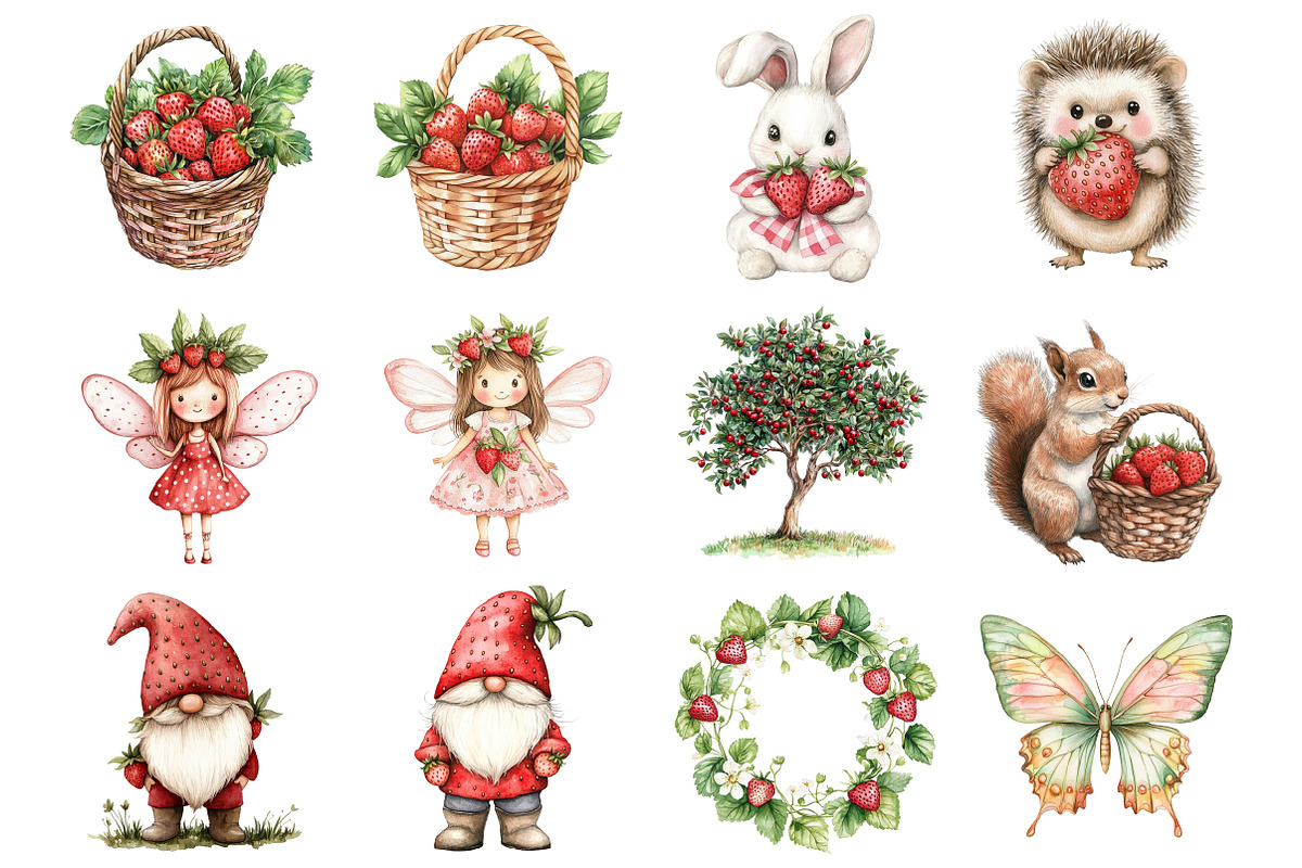Woodland Animals Strawberry Clipart, a Seasonal Illustration by CitraGraphics (Photo 3 of 4)