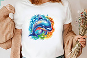 Watercolor Summer Dolphin Clipart Bu, an Illustration by SVGArt (Thumbnail 9 of 9)