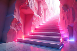 Neon Staircase Futuristic Cave Photo