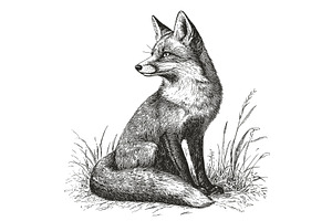 Sitting Fox Detailed Vintage, an Animal Illustration by LadadikArt