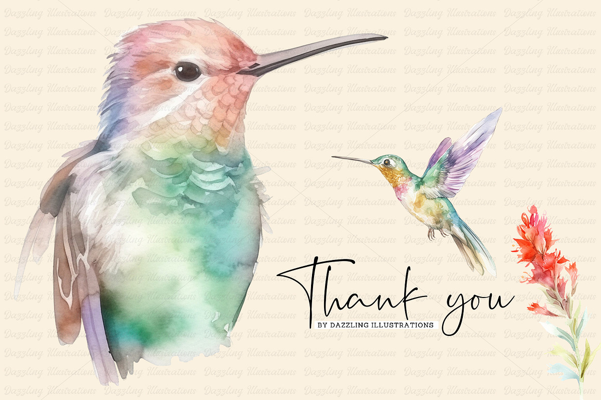 Watercolor Hummingbird and Flowers, an Animal Illustration by Dazzling Art Boutique (Photo 8 of 8)