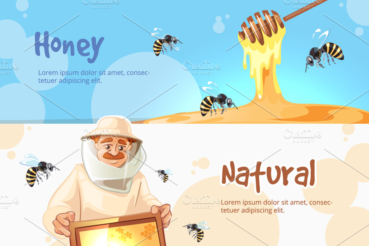 Apiary vector illustrations set, an Animal Illustration by Multigon