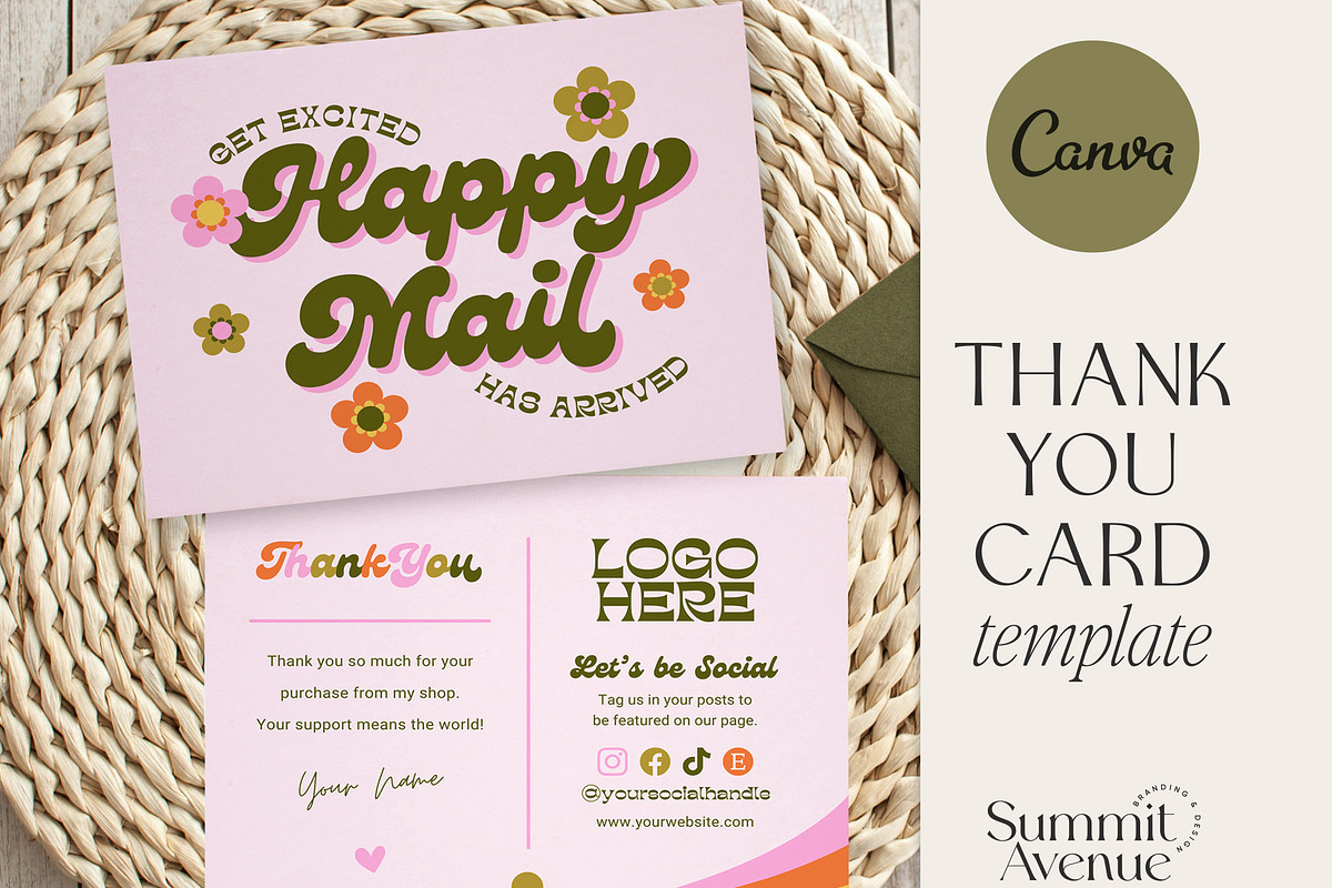 Retro Groovy Thank You Card Canva, a Business Card Template by Summit Avenue (Photo 1 of 7)