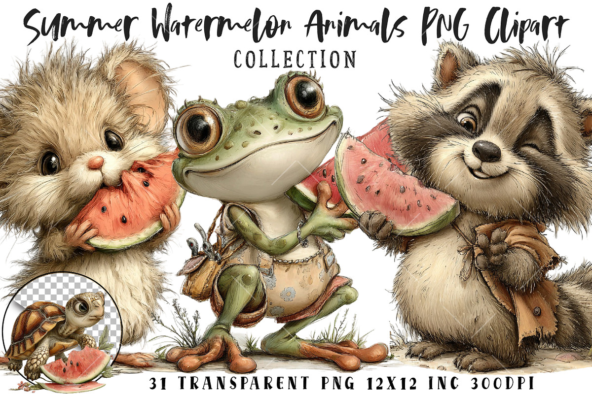 Summer Watermelon Animal PNG Clipart, an Illustration by OK Design (Photo 1 of 6)