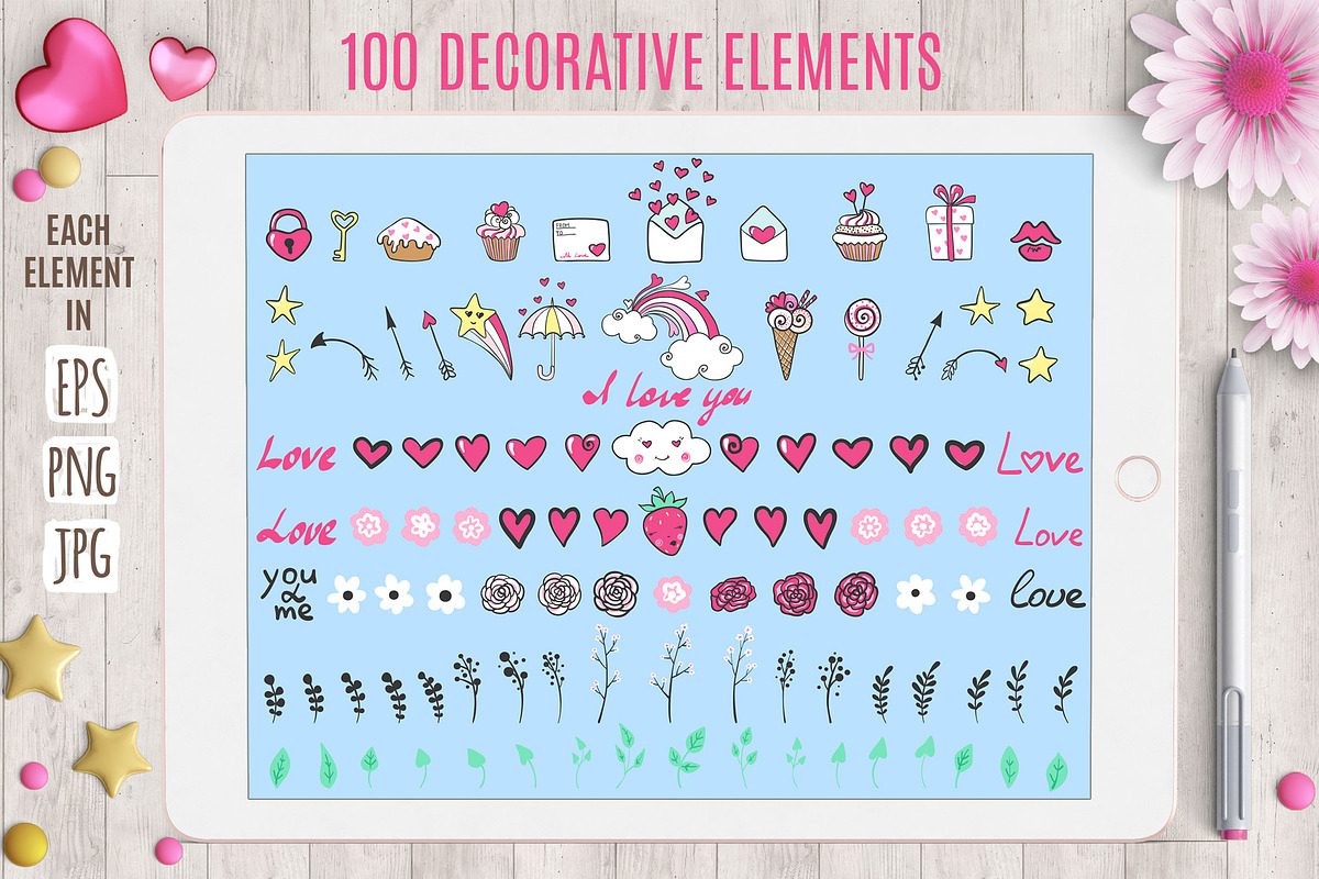 Romantic set with Cute Unicorns, a Decorative Illustration by MalniArt (Photo 6 of 6)