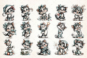Whimsical Christmas Cats Clipart, a Seasonal Illustration by Libby Wishes (Thumbnail 2 of 3)