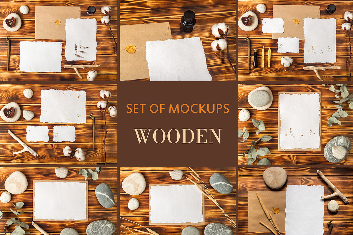 Set Mockups. WOODEN, a Print Template by Mockups4you (Photo 1 of 3)