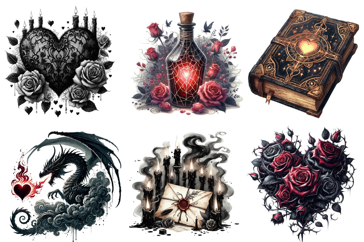 Gothic Valentines Day Clipart PNG, an Illustration by Sublimation Artist (Photo 2 of 6)