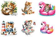 Cute Summer Kittens Clipart Bundle, an Illustration by DreamArtGraphic (Thumbnail 3 of 4)
