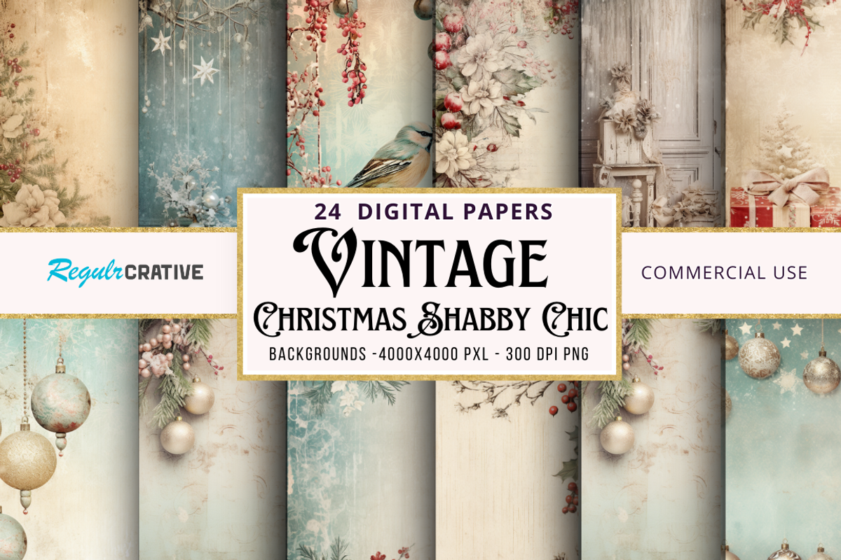 Vintage Christmas Shabby Chic bundle, an Object Graphic by Regulrcrative (Photo 1 of 5)