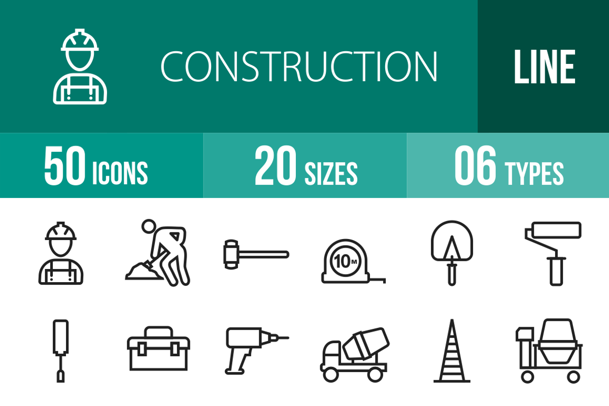 50 Construction Line Icons