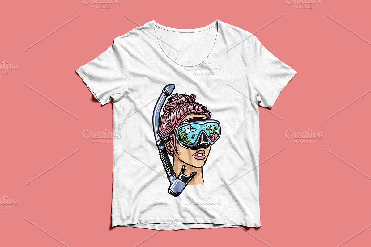 Woman with snorkeling mask diving, a Person Illustration by gunaonedesign (Photo 3 of 4)