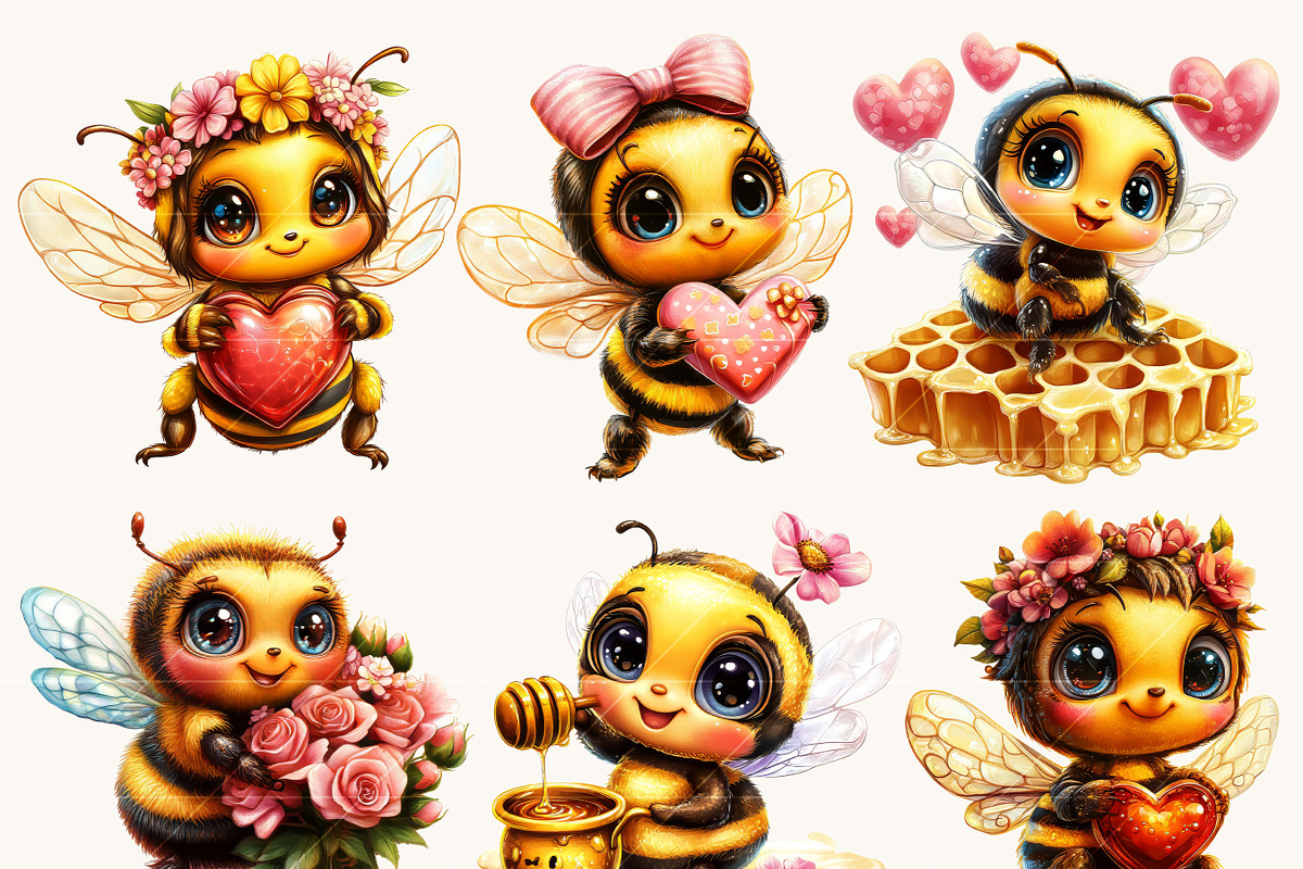 Cute Valentine Bees Clipart Bundle, an Animal Illustration by Design Scotch (Photo 3 of 9)