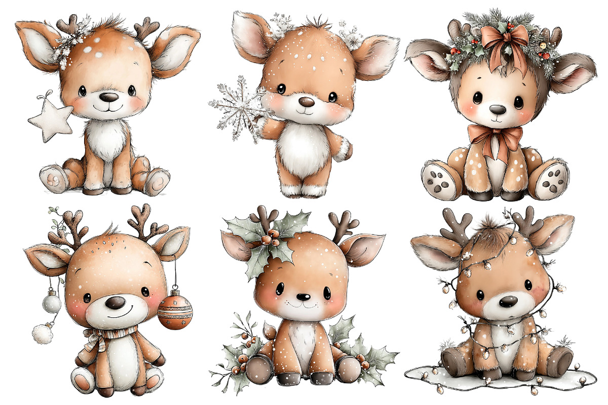 Whimsical Christmas Deer Clipart, an Illustration by Pixels.Craft (Photo 6 of 6)