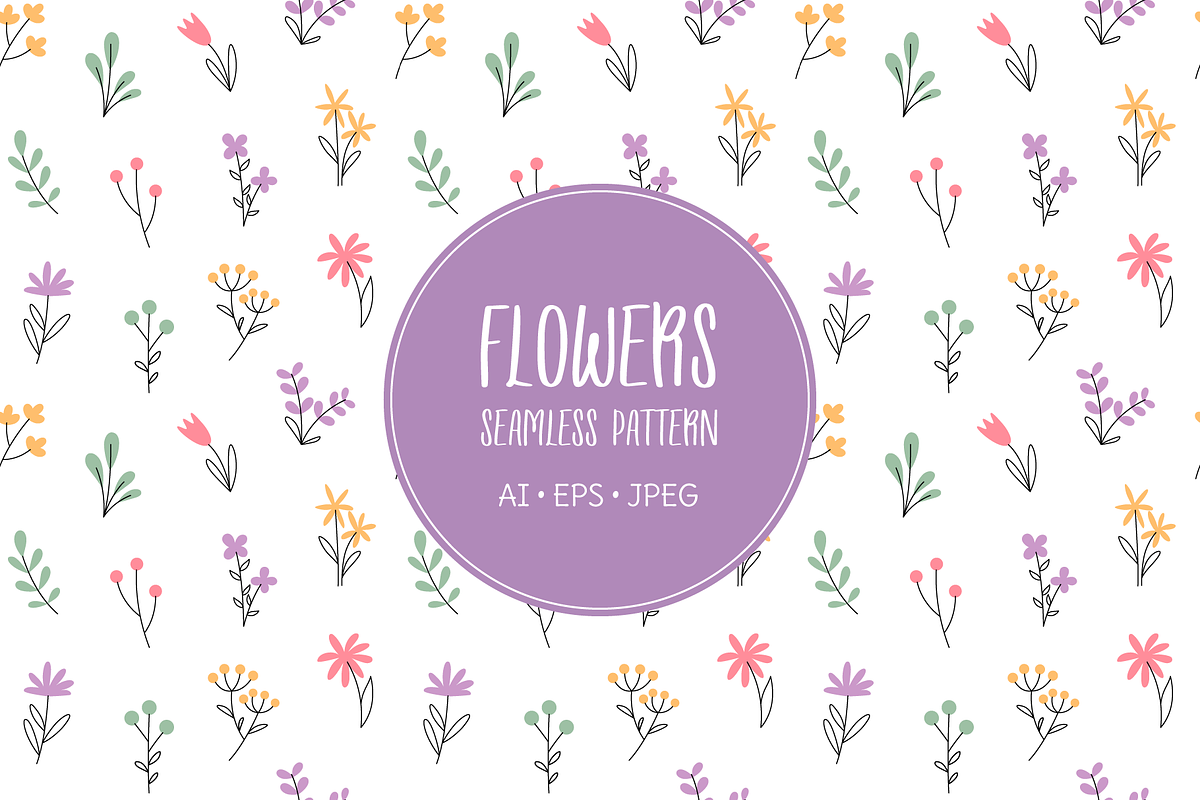Minimalistic doodle flowers pattern, an Illustration by Cmeree (Photo 1 of 3)
