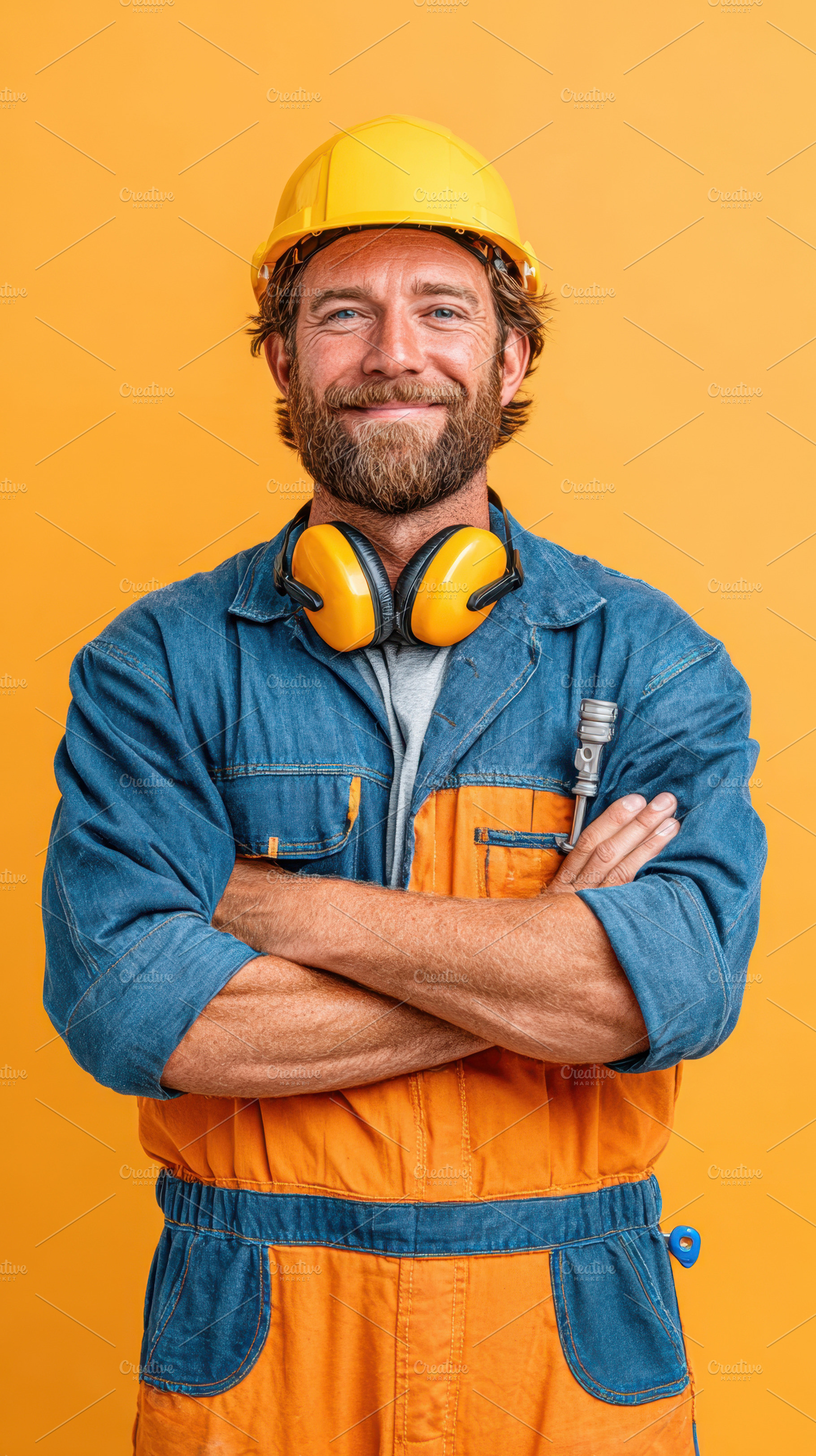 Confident man in jacket with headphones, a Person Photo by AlyaAnd