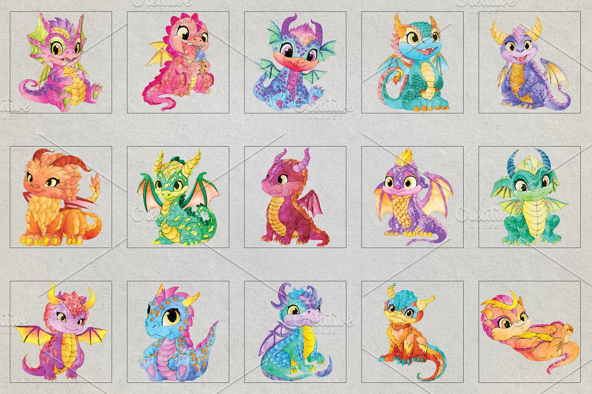 Whimsical Watercolor Dragons, an Animal Illustration by Adirondack Canvas Studio (Photo 2 of 5)