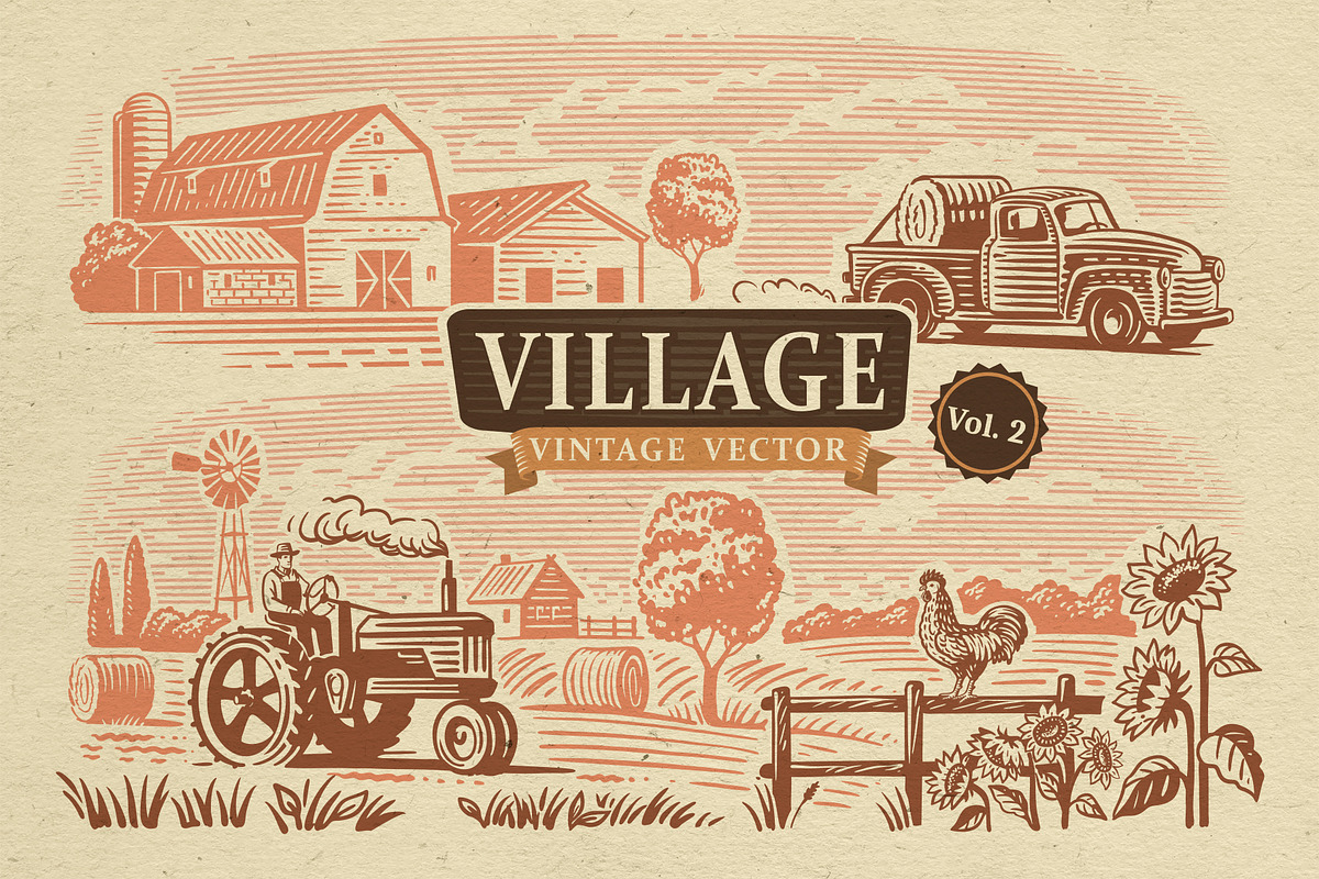 Vintage village vector. Vol2., an Animal Illustration by bioraven (Photo 1 of 18)