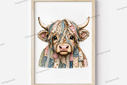 Patchwork Highland Cow PNG, a Seasonal Illustration by Designworld (Thumbnail 3 of 4)