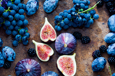 Fresh organic figs grapes prunes featuring agriculture, autumn, and berry