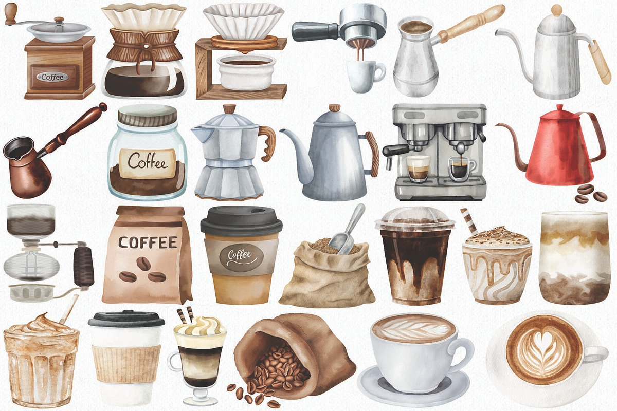Watercolor Coffee Clipart Set, an Illustration by CropUp Creative (Photo 2 of 4)