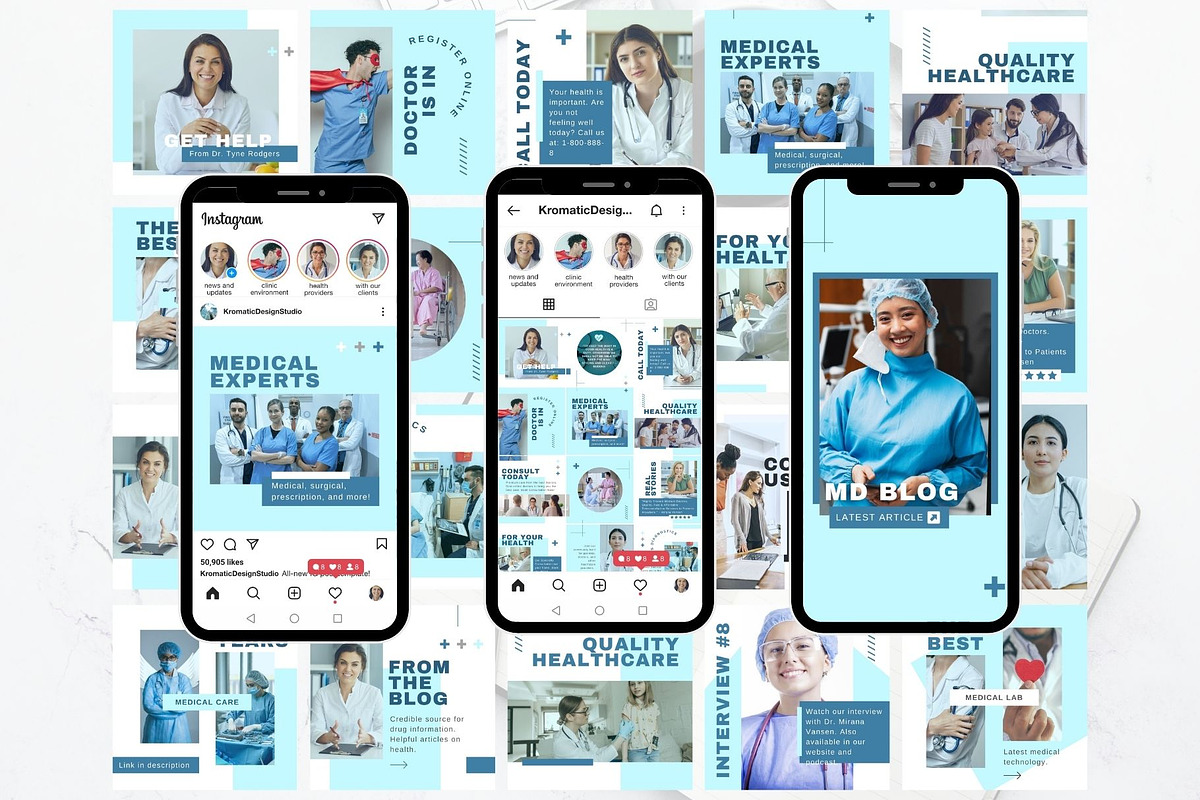 Medical Clinic Instagram Bundle, a Social Media Template by Kromatic Design Studio (Photo 1 of 10)