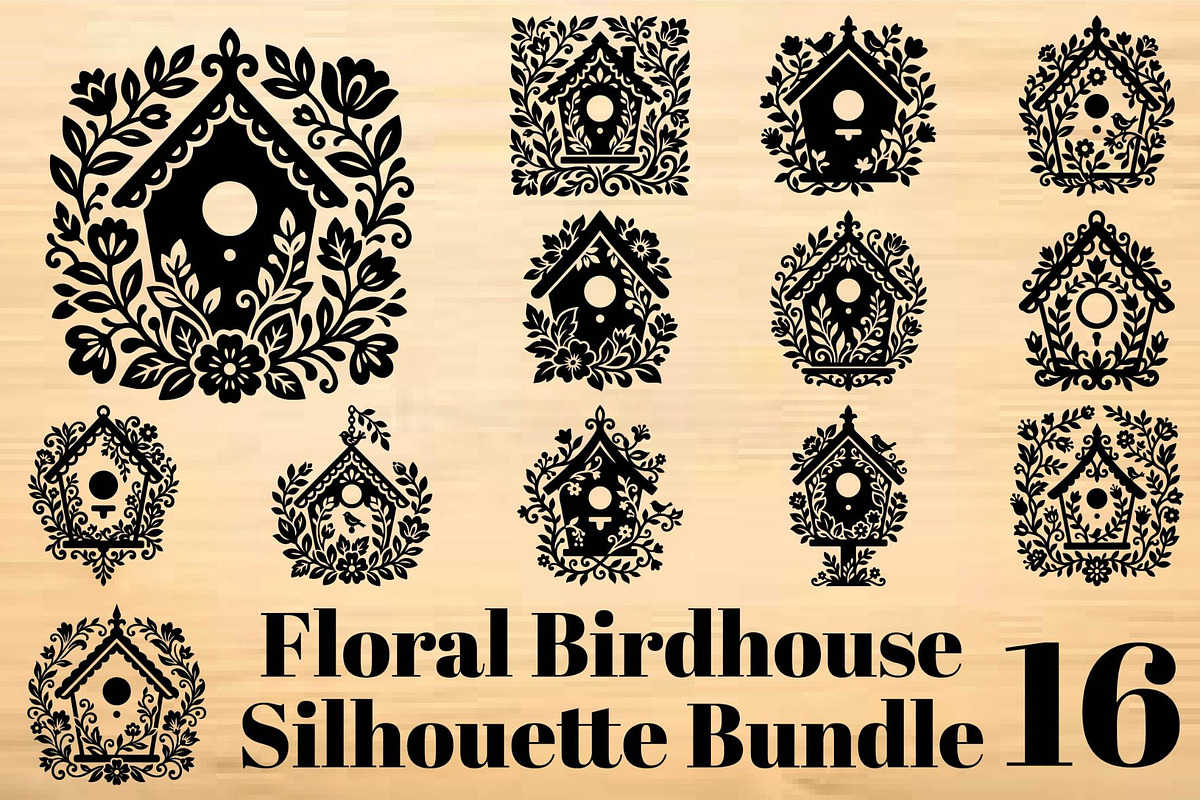 Floral Birdhouse Silhouette Bundle, an Object Graphic by hafijul (Photo 1 of 4)