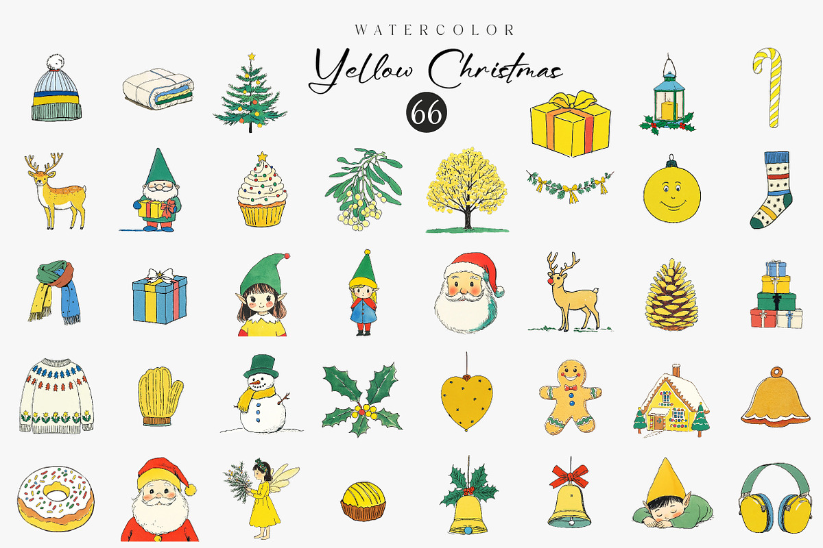Cute Yellow Christmas Clipart, an Illustration by CreationArt (Photo 2 of 6)