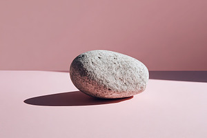 Smooth grey stone casting a shadow on a pastel pink surface with, an Abstract Photo by Ales Munt