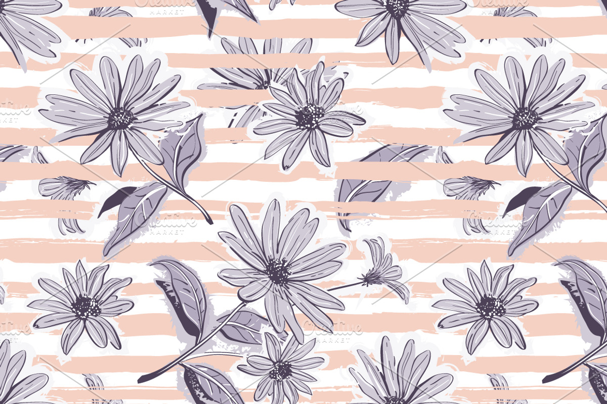 Flowers & stripes - Cards & Patterns, a Decorative Illustration by ClipartMuchLove (Photo 12 of 13)