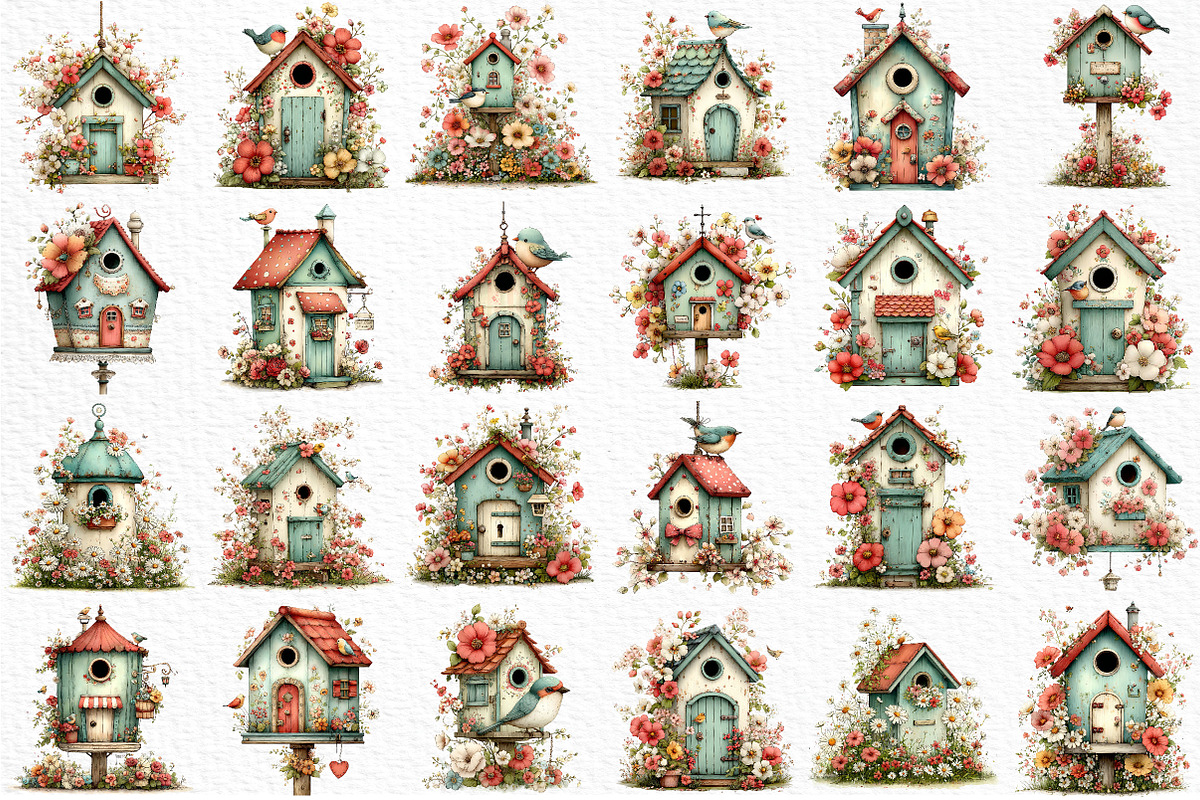 Whimsical Spring Birdhouse Clipart, an Illustration by Craft Nest (Photo 6 of 11)