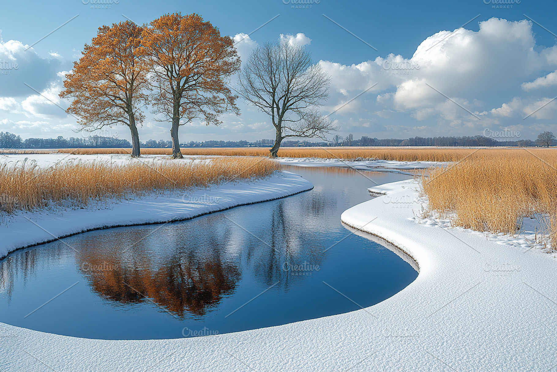 Transition from winter to spring in a serene landscape, a Photo by AlyaAnd